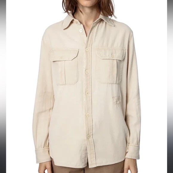 Zadig & Voltaire Teros Cotton Twill Button Down Safari Utility Shirt sz S - Picture 1 of 9